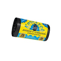 Мешки для мусора 20 л, с ушками, черные, в рулоне 30 шт., ПНД, 10 мкм, 550х440 мм, Крепакоф, 4607075710405 в Мурманске Мешки для мусора 20 л, с ушками, черные, в рулоне 30 шт., ПНД, 10 мкм, 550х440 мм, Крепакоф, 4607075710405 в Мурманске