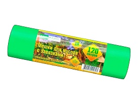 Мешки для мусора 120 л, с завязками, зеленые, в рулоне 10 шт., ПНД, 15 мкм, 800х750 мм, VIP, Z12010green в Мурманске