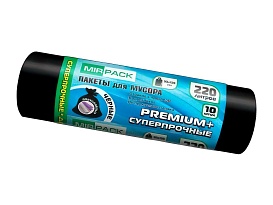 Мешки для мусора 220 л, черные, в рулоне 10 шт., ПВД, 45 мкм, 1250х930 мм, PREMIUM+, 2201068 в Мурманске
