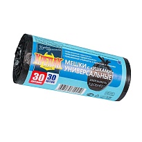 Мешки для мусора 30 л, с ушками, черные, в рулоне 30 шт., ПНД, 9 мкм, 600х500 мм, Крепак, 4607075710450 в Мурманске