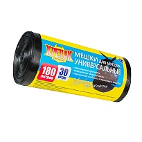 Мешки для мусора 180 л, черные, в рулоне 30 шт., ПНД, 20 мкм, 1150х800 мм, Крепак, 4607075710139 в Мурманске