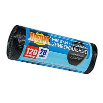 Мешки для мусора 120 л, с ушками, черные, в рулоне 20 шт., ПНД, 15 мкм, 1100х700 мм, Крепак, 4607075710368 в Мурманске
