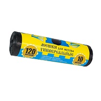 Мешки для мусора 120 л, с ушками, черные, в рулоне 10 шт., ПНД, 13 мкм, 1050х680 мм, Крепакоф, 4607075710252 в Мурманске