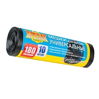 Мешки для мусора 180 л, черные, в рулоне 10 шт., ПНД, 20 мкм, 1150х800 мм, Крепак, 4607075710481 в Мурманске
