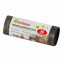 Мешки для мусора 30 л, черные, в рулоне 20 шт., ПНД, 5 мкм, 550х470 мм, Любаша эконом, 605329 в Мурманске