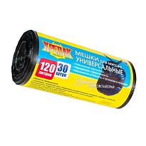 Мешки для мусора 120 л, черные, в рулоне 30 шт., ПНД, 15 мкм, 1100х700 мм, Крепак, 4607075710122 в Мурманске