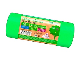 Мешки для мусора 180 л, ароматизированные, биоразлагаемые, зеленые, в рулоне 10 шт., ПВД, 40 мкм, 1300х930 мм, PURE ECOLOGY, bio1801081 в Мурманске