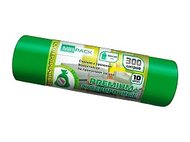 Мешки для мусора 300 л, зеленые, в рулоне 10 шт., ПВД 70 мкм, 1400х1000 мм, PREMIUM+, 300101601 в Мурманске