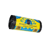 Мешки для мусора 30 л, с ушками, черные, в рулоне 30 шт., ПНД, 8 мкм, 580х460 мм, Крепакоф, 4607075710412 в Мурманске