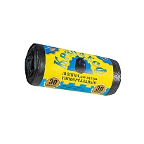 Мешки для мусора 30 л, с ушками, черные, в рулоне 30 шт., ПНД, 8 мкм, 580х460 мм, Крепакоф, 4607075710238 в Мурманске