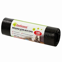 Мешки для мусора 180 л, черные, в рулоне 10 шт., ПВД, 24 мкм, 1060х800 мм, Любаша, 605336 в Мурманске