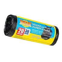 Мешки для мусора 20 л, черные, в рулоне 30 шт., ПНД, 10 мкм, 550х440 мм, Крепак, 4607075710092 в Мурманске