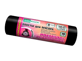 Мешки для мусора 160 л, ароматизированные, черные, в рулоне 10 шт., ПВД, 35 мкм, 1100х930 мм, PREMIUM+, 16010530 в Мурманске